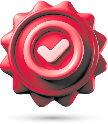 Cartoon stamp with a checkmark.