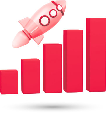 Cartoon rocket and growth chart.
